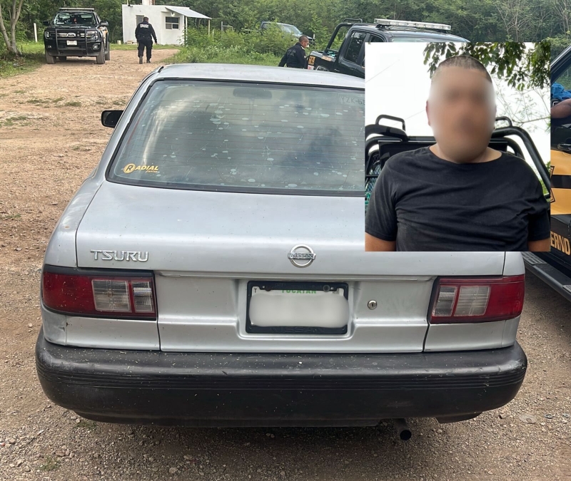 Detienen a presunto ladrón de auto en Motul