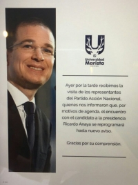 Reprograman visita de Anaya a Universidad Marista