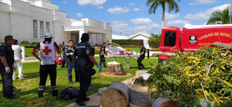 Caen trabajadores de un andamio en centro religioso
