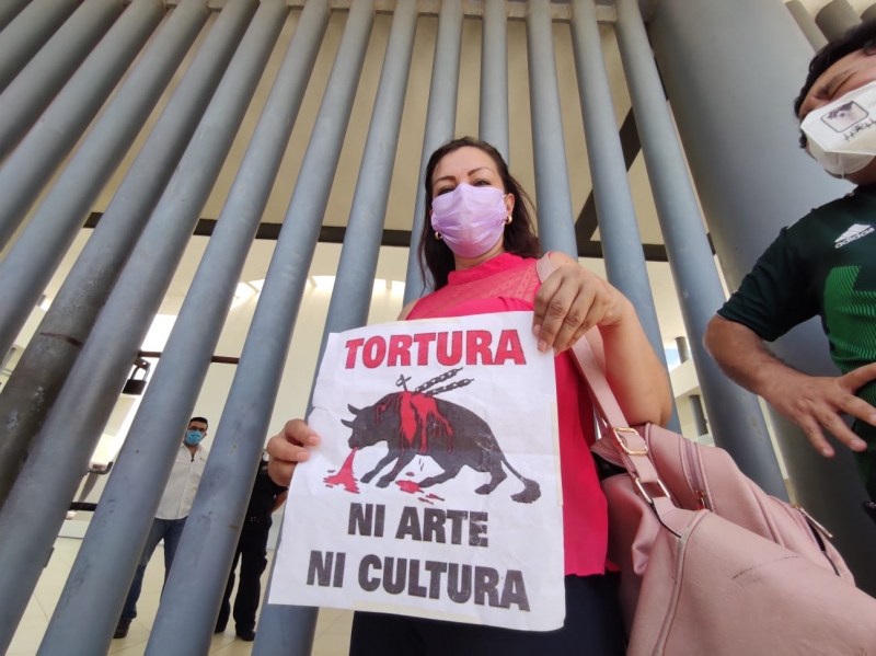Animalistas protestan en el Congreso del Estado