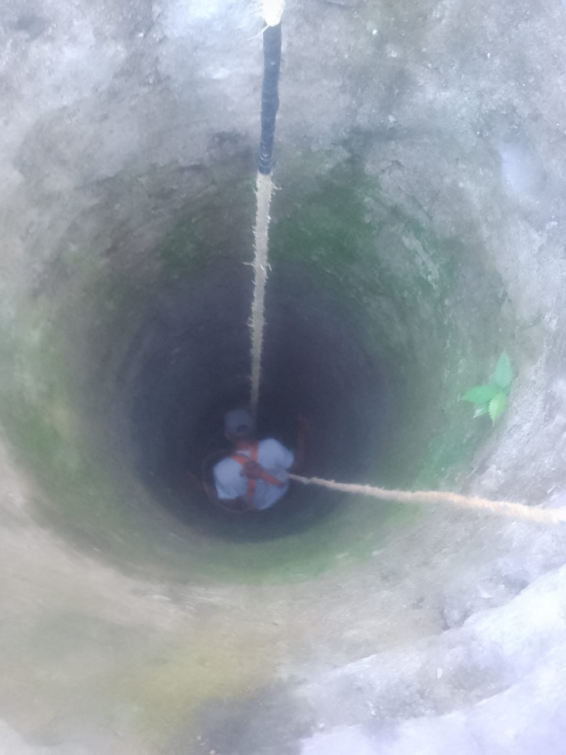 Rescatan a perro del interior de un pozo