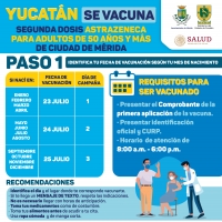 Este viernes arranca segunda dosis a personas de 50 a 59 a&ntilde;os de M&eacute;rida