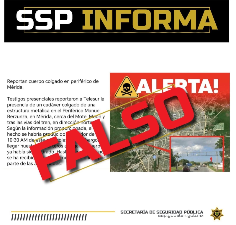Desmiente SSP presunto cuerpo colgado en Periférico de Mérida